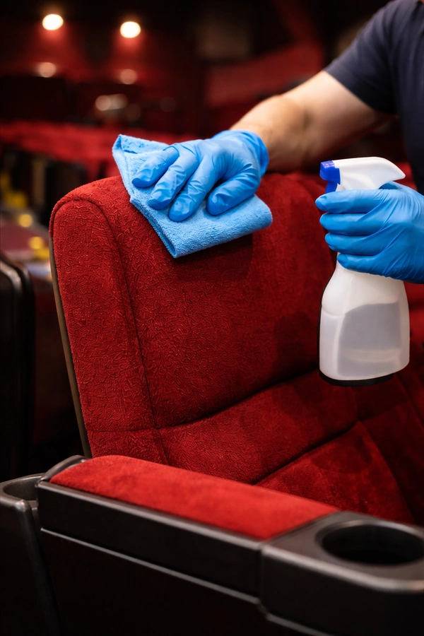 Theater cleaning expert cleaning upholstery